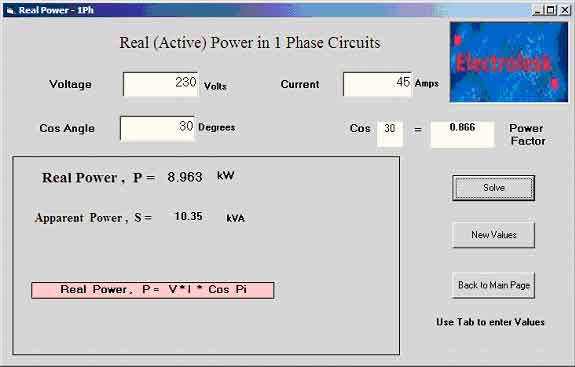 Screen shot of Real Power in Single Phase  Circuits