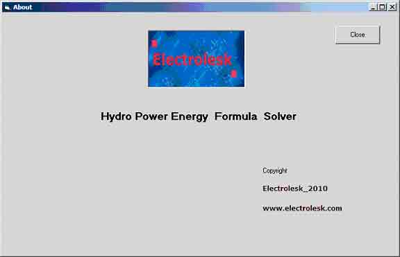 The About Page- Hydro Power Energy Generation Formula Solver 
                -Electrolesk.com