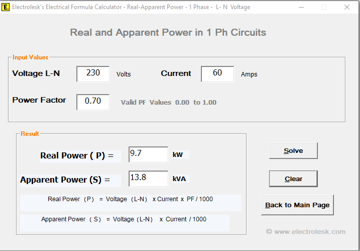Find Real and Apparent Power when Voltage, Current and Power factor is known in 1Ph circuits