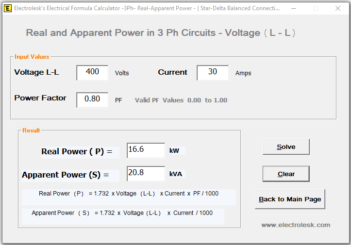 Find Real and Apparent Power when Line Voltage, Current and Power factor is known in 3Ph circuits