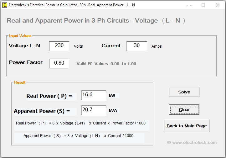 Find Real and Apparent Power when Phase Voltage, Current and Power factor is known in 3Ph circuits