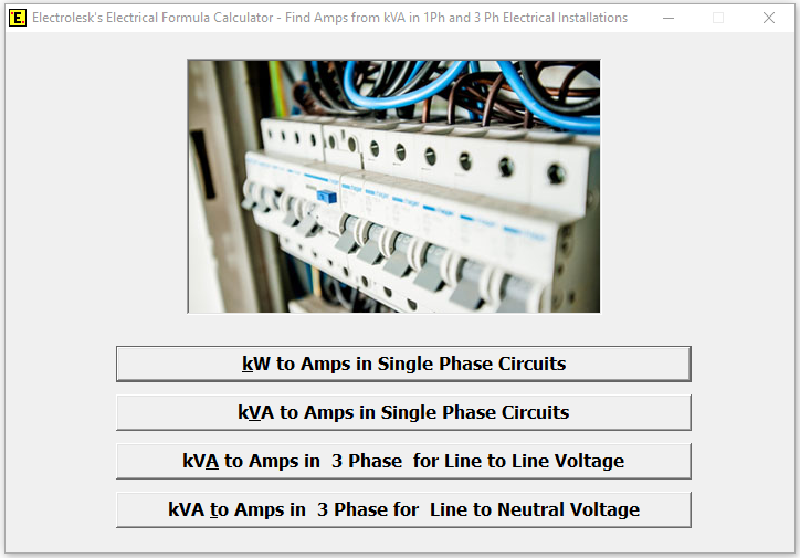 Finding kVA to Amperes for AC Power- 1 Ph and 3Ph Installations- Screenshots